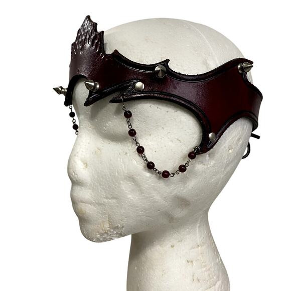 Handmade Leather Red Dragon Gothic Studded Halloween Dark Fairy Crown - Picture 6 of 10